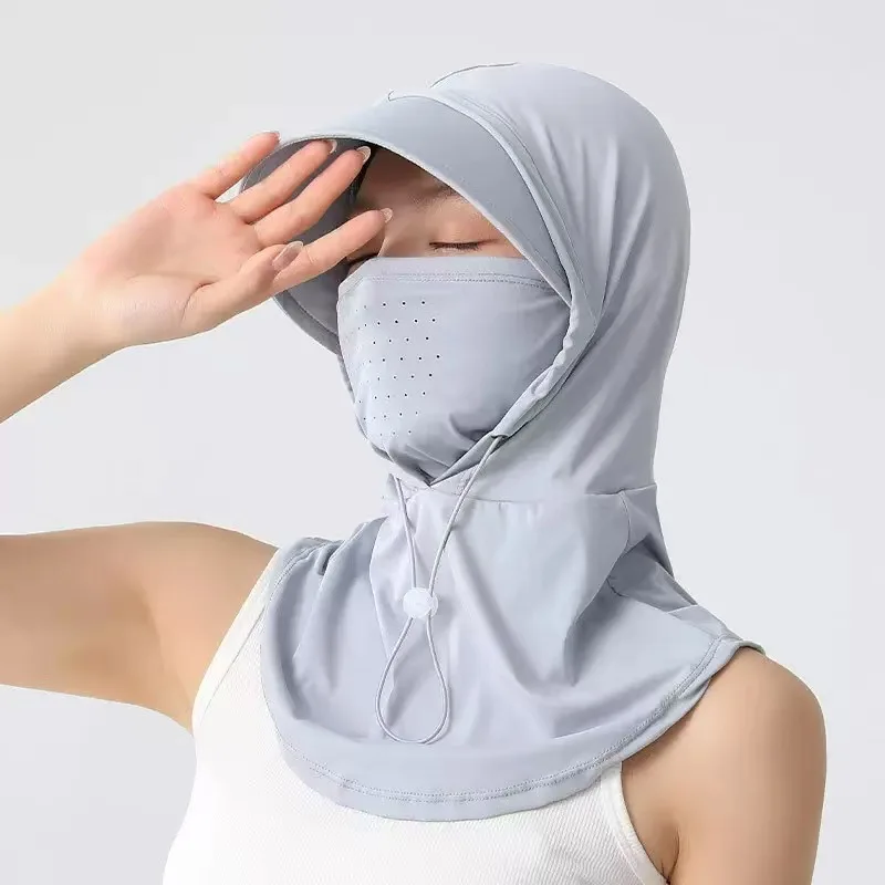 Máscara Protetora Solar Feminina para o Verão, Cobertura Completa para o Rosto, Nova Máscara de Ciclismo em Seda Gelada Anti-UV com Proteção Integrada para o Pescoço e Respirável
