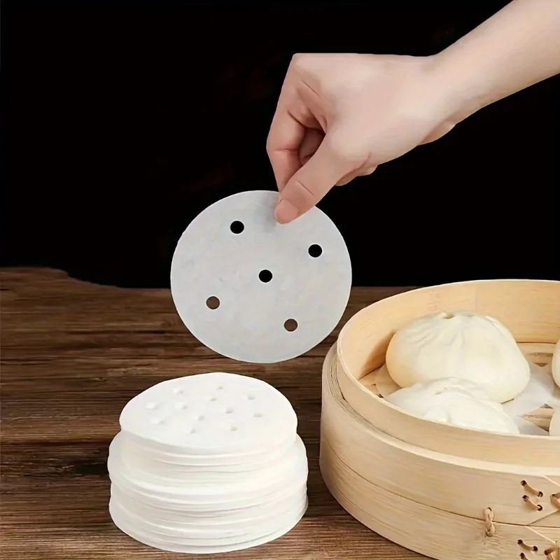 500pcs Small Bamboo Steamer Liners Food Grade Nonstick Silicone Oil Steam Paper Kitchen Cooking Supplies