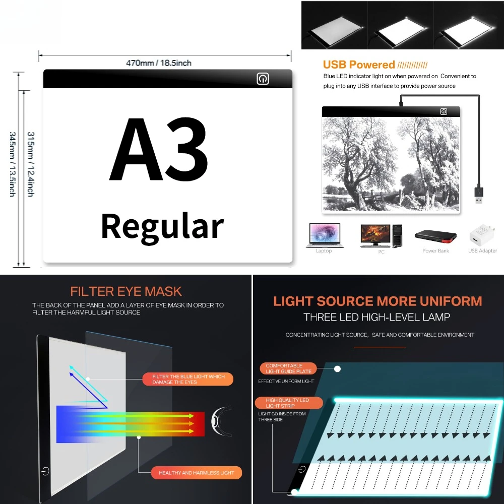 Led Drawing Copy Pad Table Animation Painting Educational Toys 3 Level Dimmable Board Gift Adjustable Light Notepad For Children