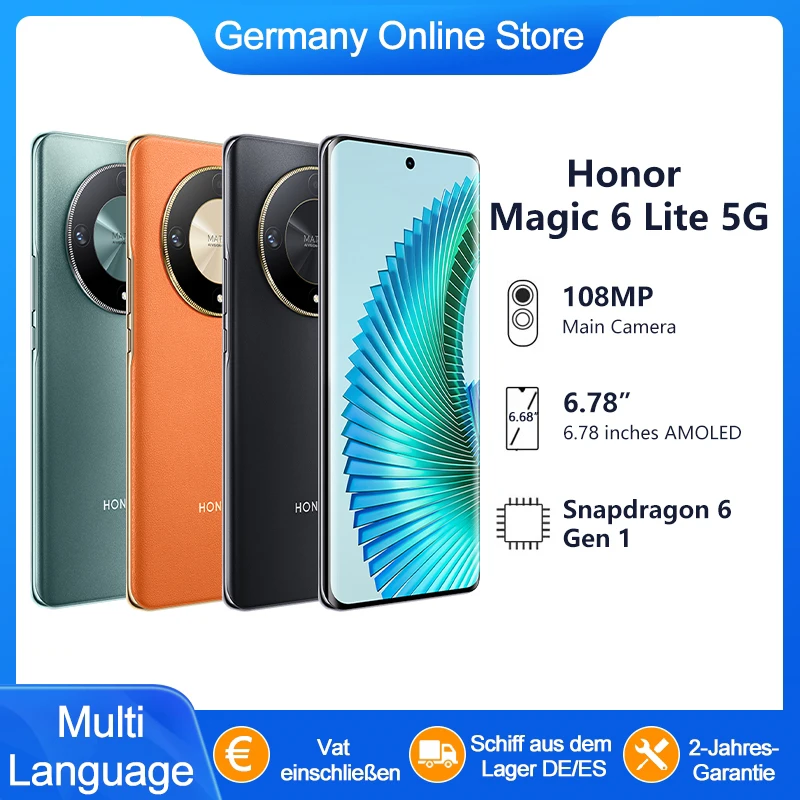 HONOR Magic 6 Lite 5G Global Version Smartphone 108MP Camera Snapdragon 6 Gen 1 NFC 6.78 ''AMOLED Screen 5300mAh Battery