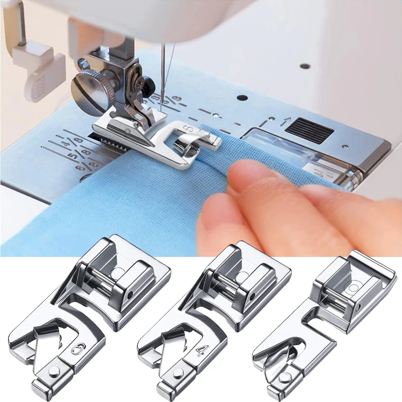 Calcador de Bainha Enrolada Estreita de 3mm, 4mm, 6mm para Máquinas de Costura de Haste Baixa Snap-On Singer, Brother, Babylock, Euro-Pro, Janome