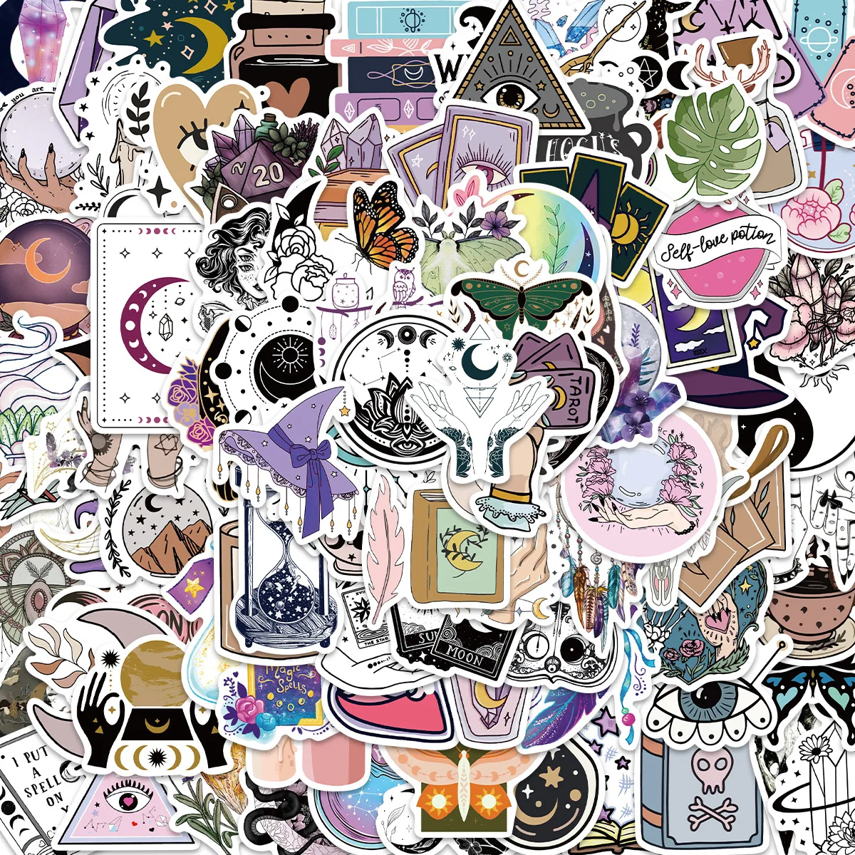100Pcs Witchy Stickers Cute Magic Witch Stickers Vinyl Waterproof Stickers For Water Bottle Laptop Luggage Skateboard Snowboard