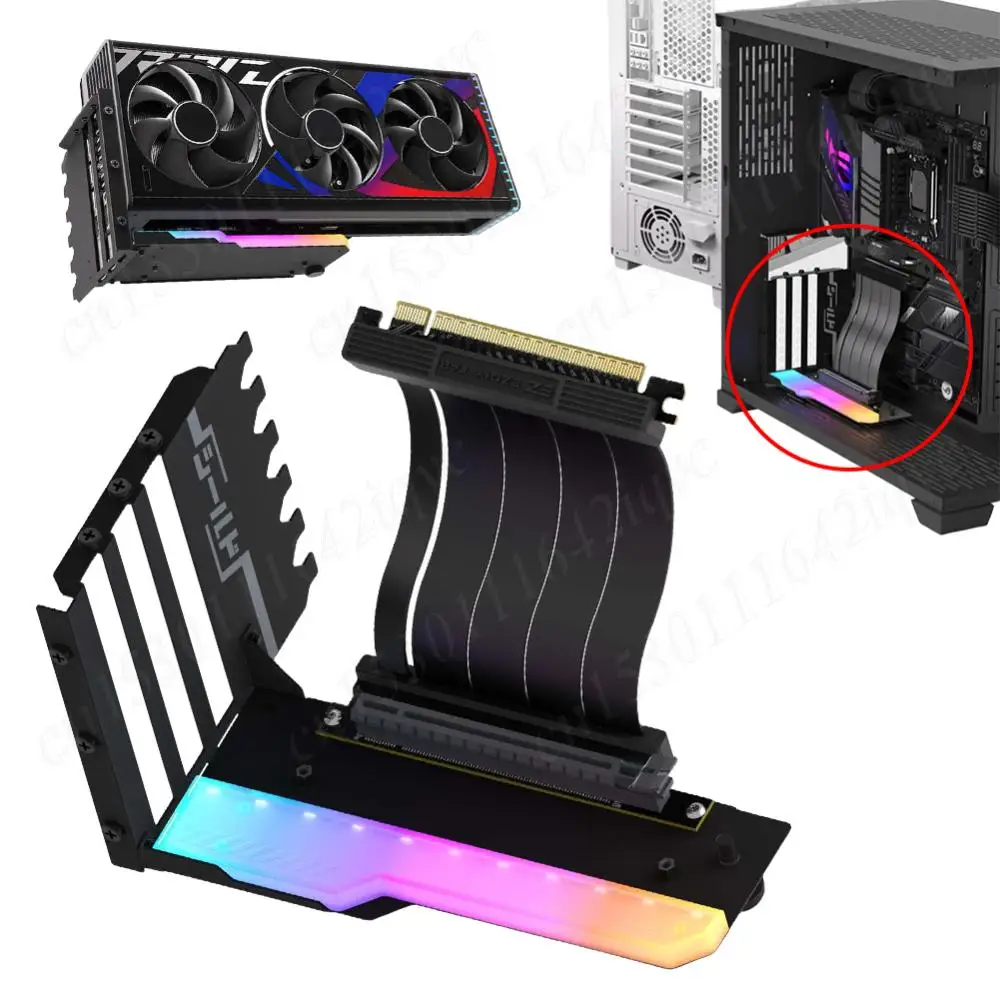 Vertical GPU Mounting Bracket with 15cm PCI-E4.0 X16 Riser Cable Graphics Card Holder Kit 90 Degree Right Video Card Support Kit