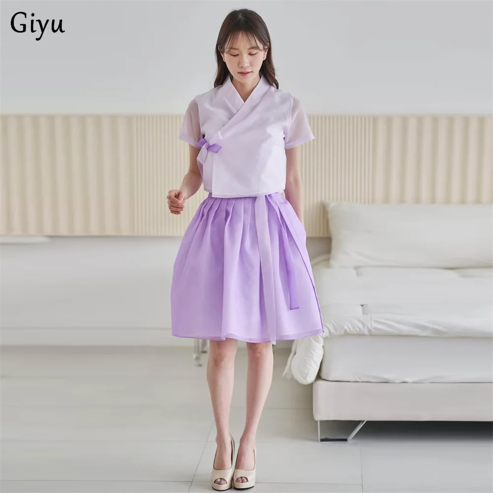 Giyu Customized Purple Organza Hanbok Dress A Line Reception Dress Short Sleeves Korea Wedding Photo Shoot Dress New 2026