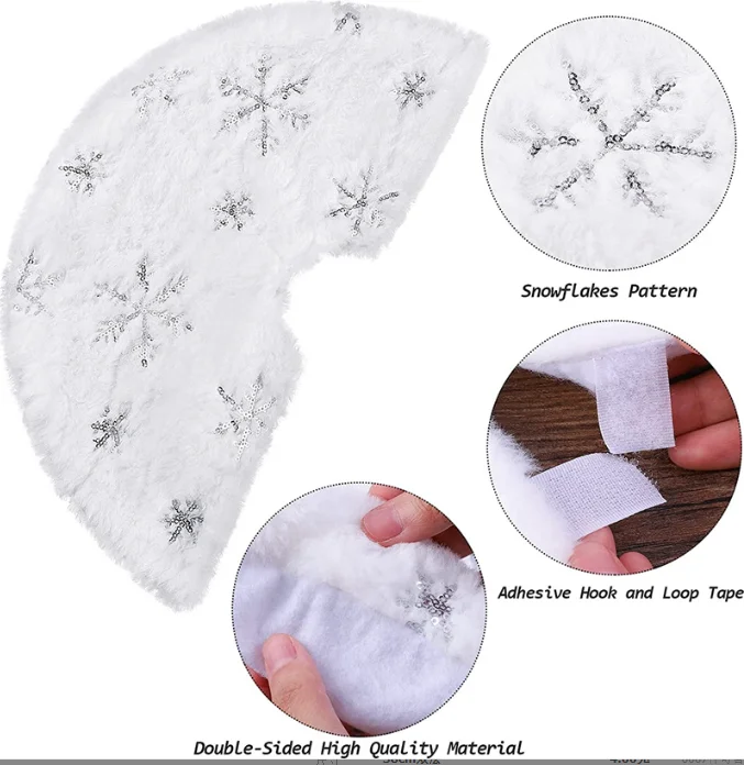 38cm New Style Christmas Tree Skirt Double-Layer Plush Silver Snowflake Mini Tree Skirt Home Party New Year Decoration