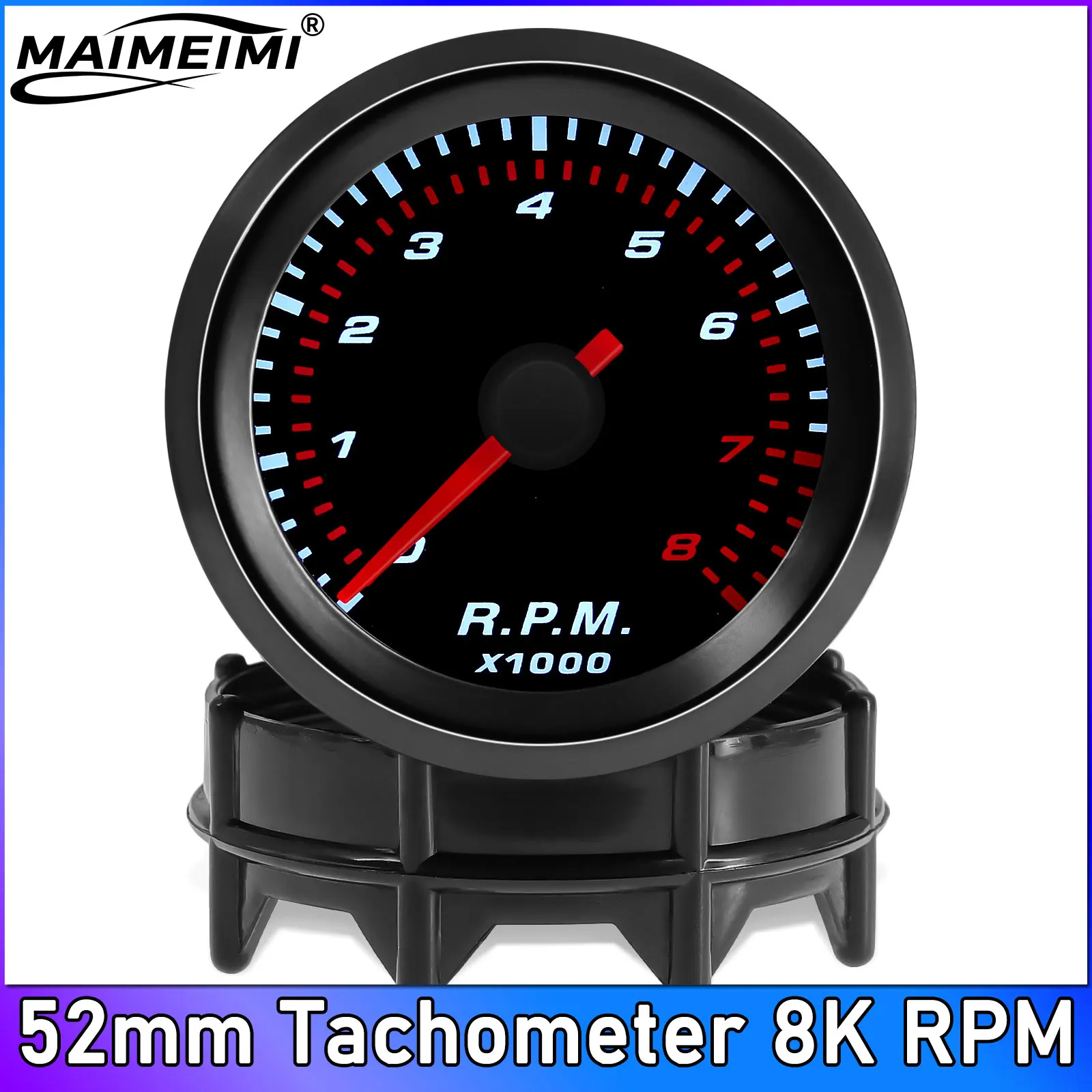 

2“ 52mm Tachometer Smoke Lens Auto Tacho Meter White LED 0-8000 RPM Meter Gasoline Car Gauge 1-8 Cylinders Accessories