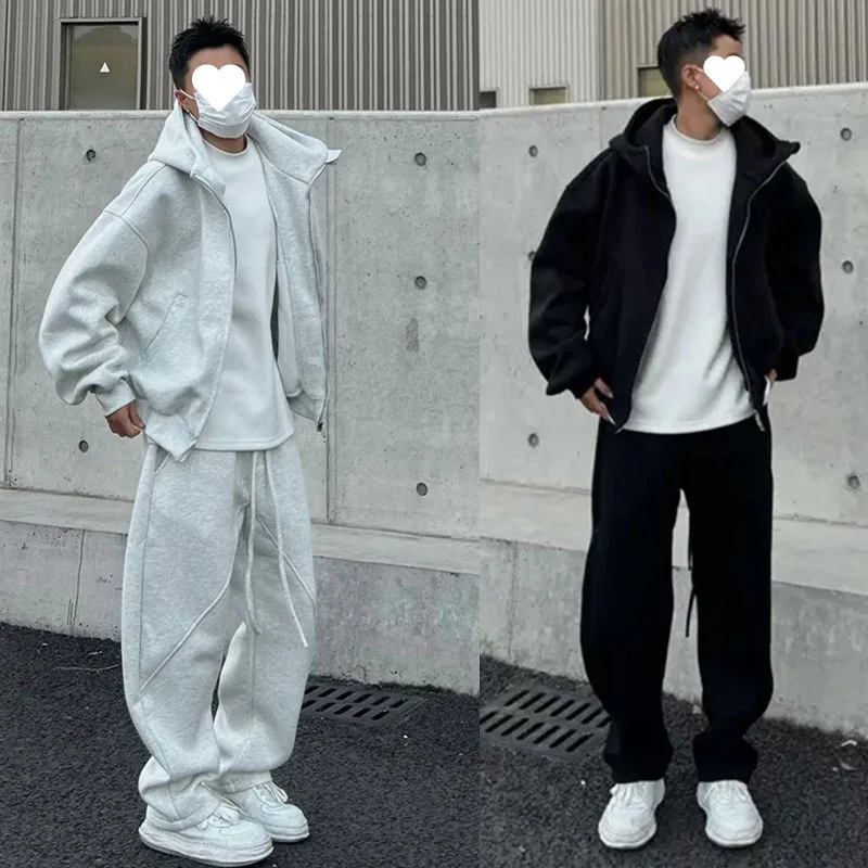 

Casual Sportswear Set for Men Autumn Winter Hoodie Jaet Long Sve Cotton Polyester Blend Elastic Fabric Youth Faionable