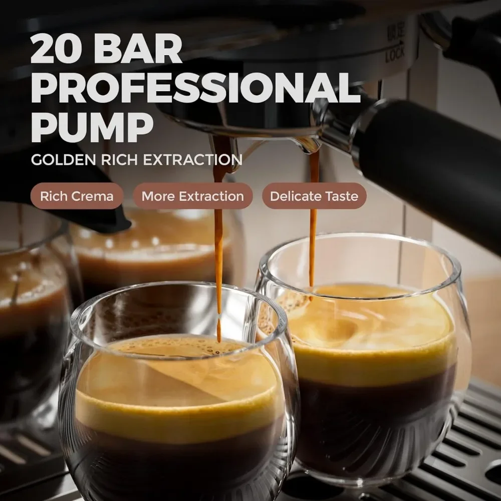 Macchina per caffè espresso Pompa ad alta pressione per cappuccino da 20 bar con macinacaffè Barista/schiuma per latte in acciaio inossidabile