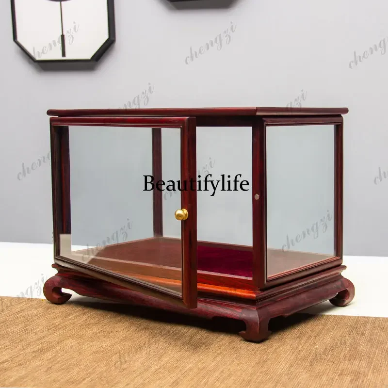 DD182Mahogany handicrafts, ornaments, glass cover, dust cover, transparent display box.