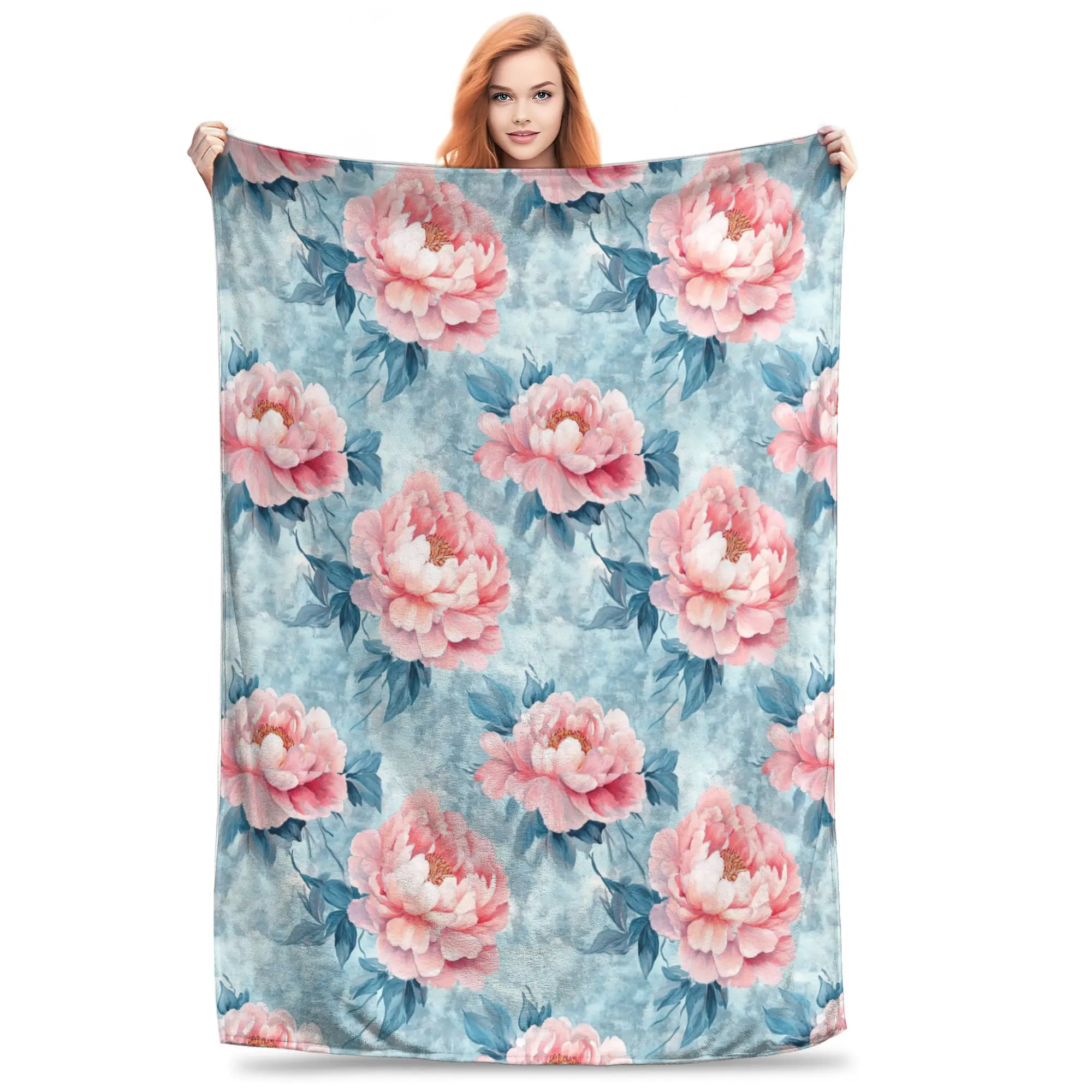 

Румяные пионы на небесно-голубом фоне, одеяла, фланелевое одеяло для дивана, постельное белье, офисные пледы, покрывало, одеяло