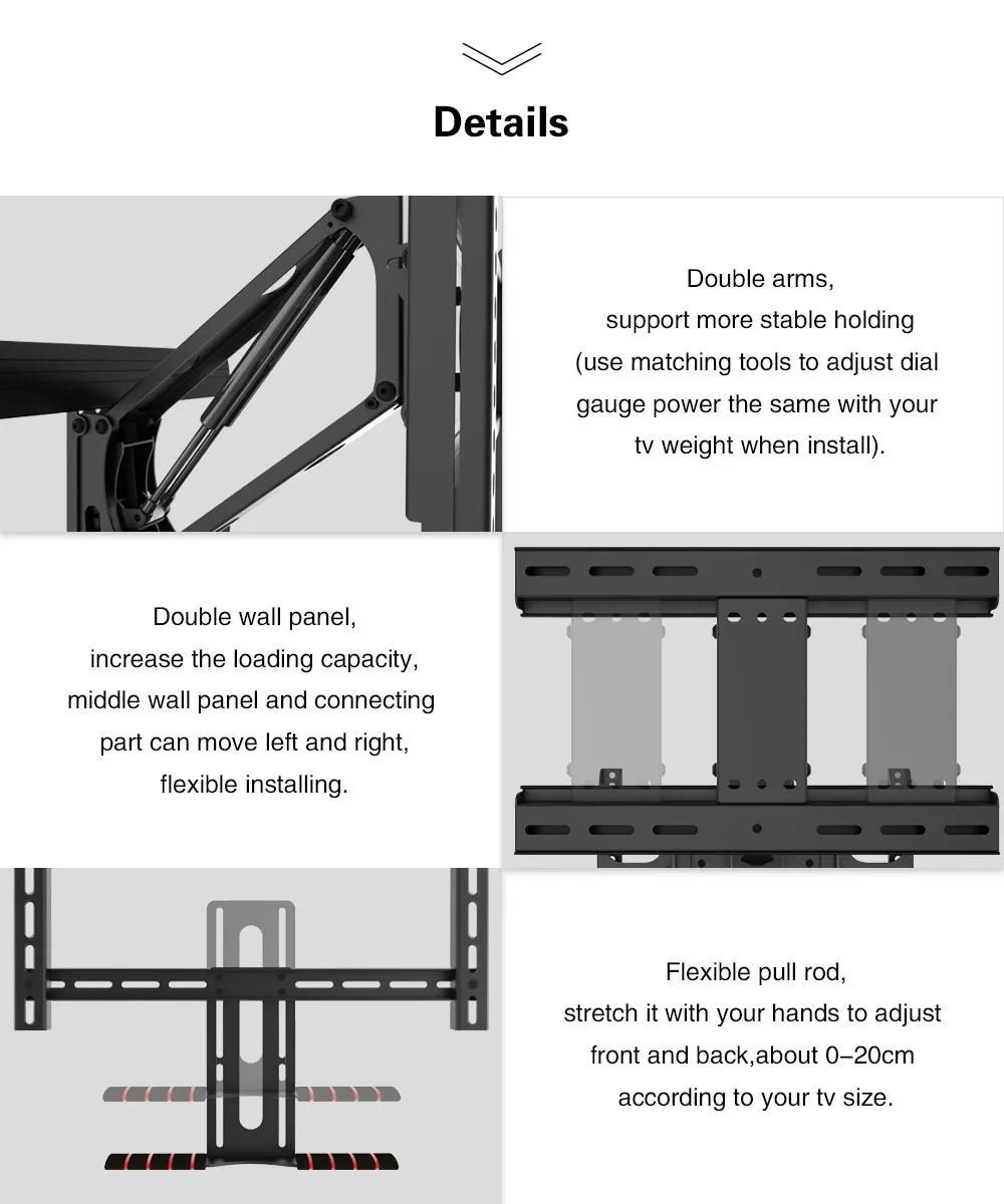 Gas Spring Drop Down TV Mount for Mantel Fireplace Wall 32-49 Inch 3-13KG Capacity Tilt 3 Up/10 Swivel Adjustable Black SPCC