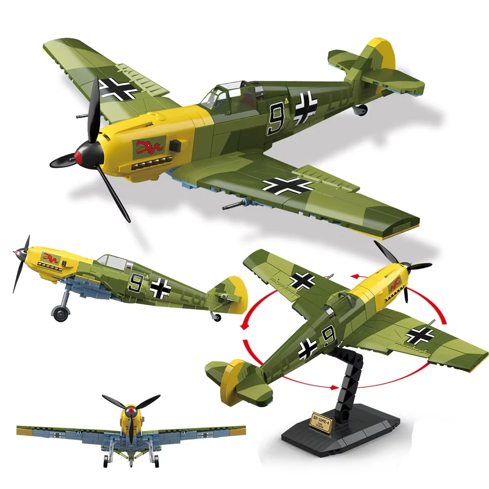 WWII Sowjet-Deutscher Propeller Kampfflugzeug Bausteine Set BF109-4 & Yak-1B & La-7 Flugzeugmodelle Ziegel Kinderspielzeug Geschenke