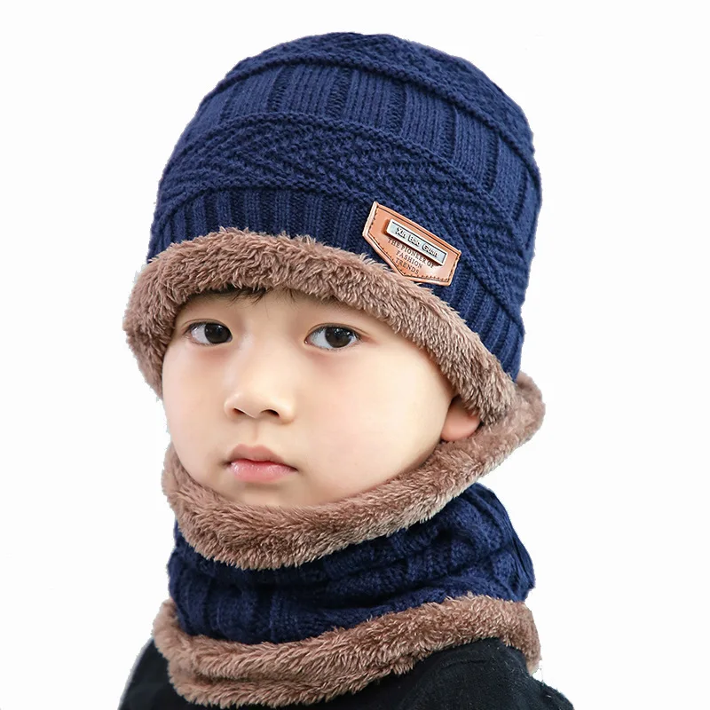 2Pcs Hat Scarf Sets Baby Hat  Children Cap Warm Winter Hats for Kids Boys Girls Knitted Warmer Beanie Caps Bonnet Ski Balaclava