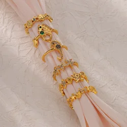 Zircon Starfish Shell Rings For Women Gold Color Stainless Steel Seahorse Ring Couple Aesthetic Christmas Beach Party Jewelry