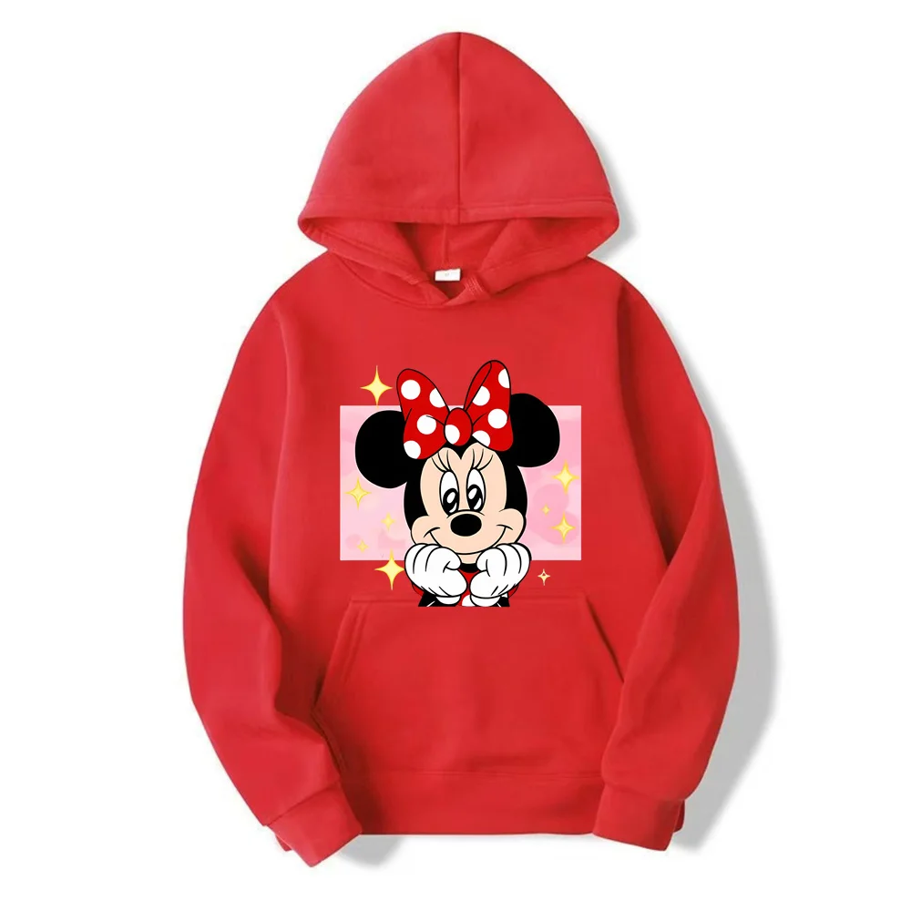 MINISO Disney Minnie Cartoon Cute Animation topolino nuovo maglione stampato con cappuccio manica lunga Top nuovi vestiti Pullover larghi