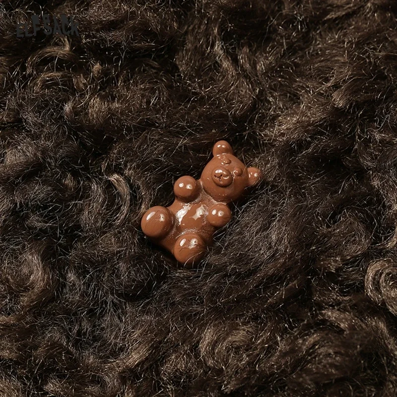 

ELFSACK 2024 Winter New Arrivals Sweet and cool colorful bears imitation plush loose thick coat for women