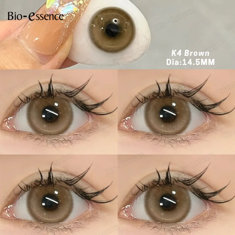 Bio-essence 2Pcs Colored Contacts Brown Lenses with Myopia Natural Big Eye Lens Yearly Use Gray Student Pupils Fast Shipping