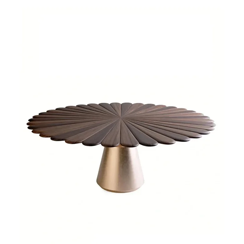 

Italian walnut dining table household light luxury designer post-modern villa high-end living room stainless steel round