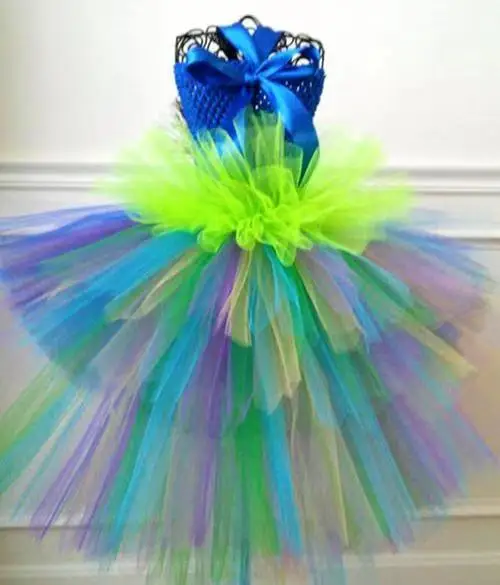 Princess Girl Peacock Tutu Dress for Kids Performance Halloween Costumes Girls Pageant Fancy Dresses Dance Birthday Party Outfit