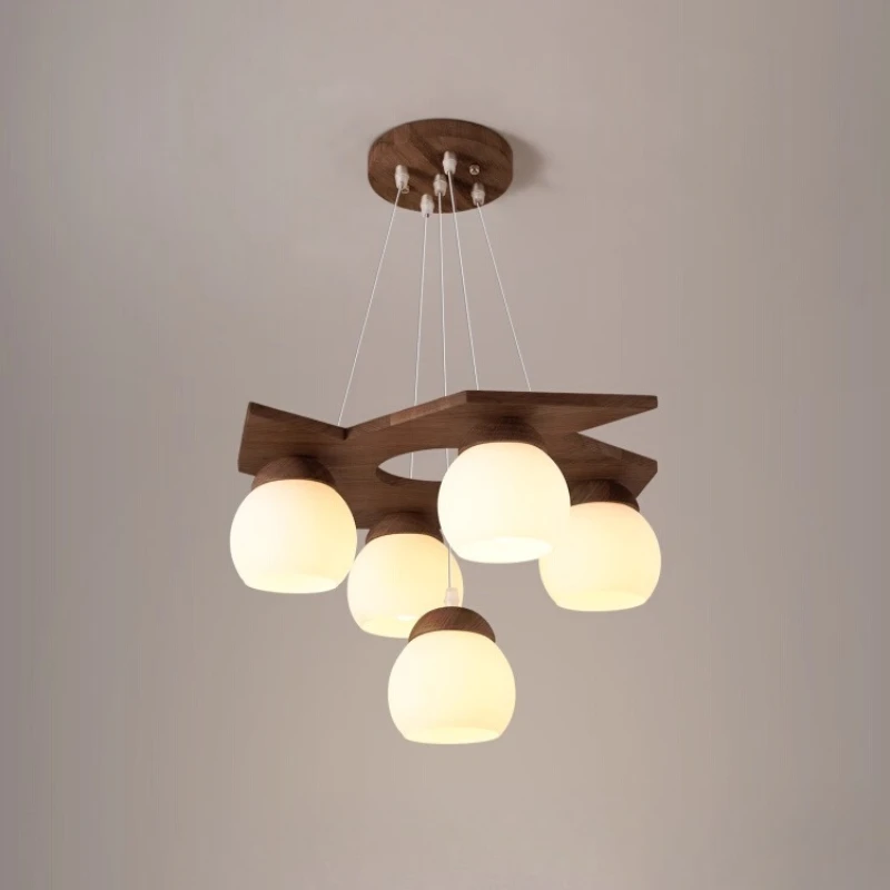 

Nordic Log Style Wooden Ceiling Chandelier LED Living Room Bedroom Study Restaurant Creative Walnut Grain Medieval Pendant Light