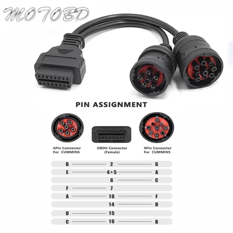 For Cummins Deutsch J1939 9 Pin To 16 Pin Truck Cable J1708 6Pin To OBDII OBD2 16 PIN Female Male Diagnostic Tool Connector