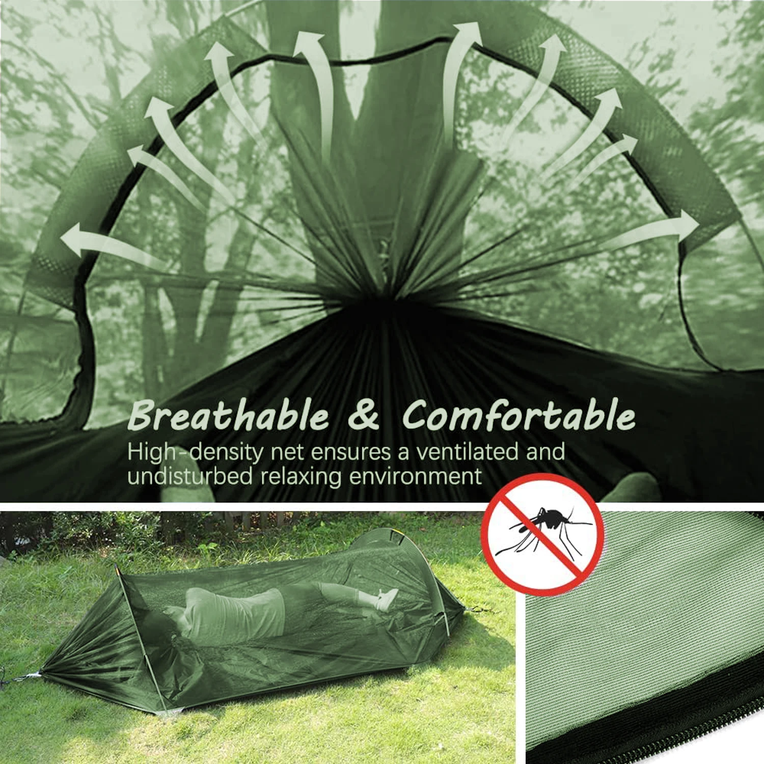 Double Camping Hammock with Mosquito Netting Pop-up Portable Hammock Ultralight Nylon Parachute Hammocks with Tree Straps