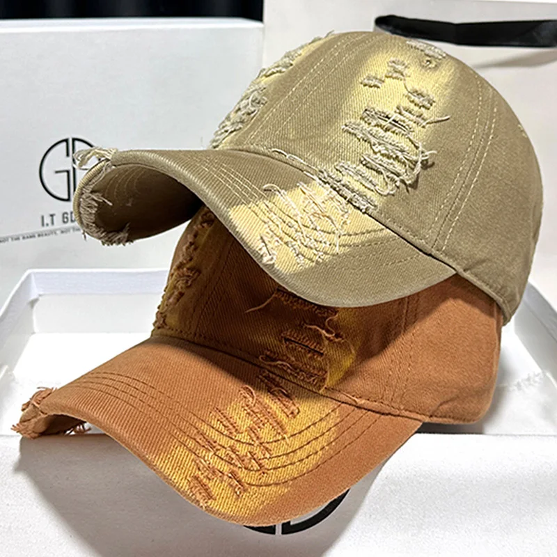 New Ripped Rimmed Baseball Hats for Men and Women Old Curved Brim Caps Personalized Casual Shade Outdoor Sunscreen Hip Hop Hats