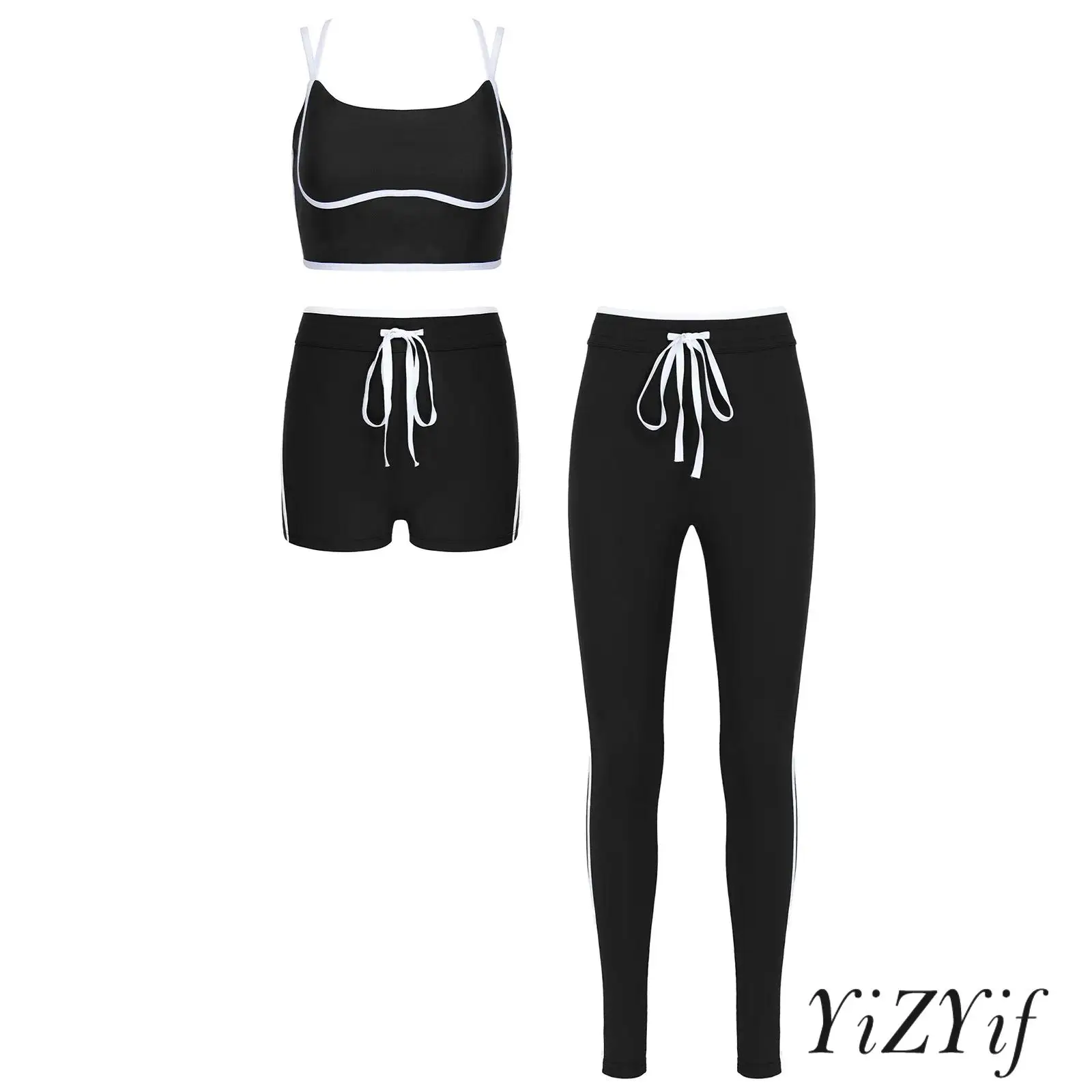 

Women's 3-Piece Yoga Athletic Wear Sleeveless Cross Back Adjustable Spaghetti Straps Sports Vest with Shorts And Leggings Set