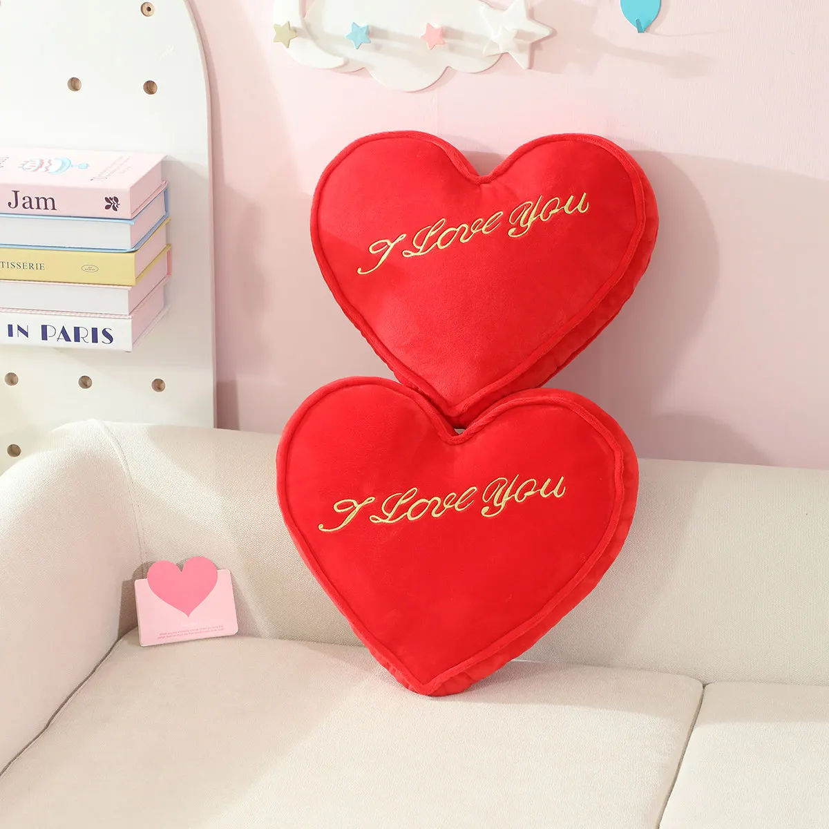Oreiller en peluche cœur rouge 35x30cm, coussin de siège de soutien arrière I LOVE U, doux, décoration de fête de saint-valentin, cadeau pour petite amie