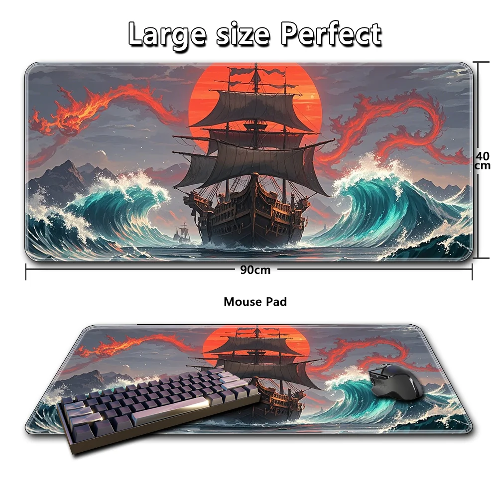 

Japanese style sunset pirate ship pattern mouse pad desktop pad keyboard pad