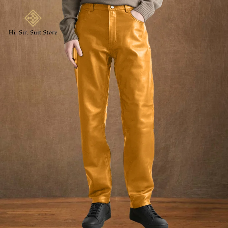 Pantalones clásicos de cuero para hombre, pantalones de discoteca ajustados para hombre, pantalones elásticos para motociclismo, trabajo, senderismo, ropa para exteriores, estilo Punk