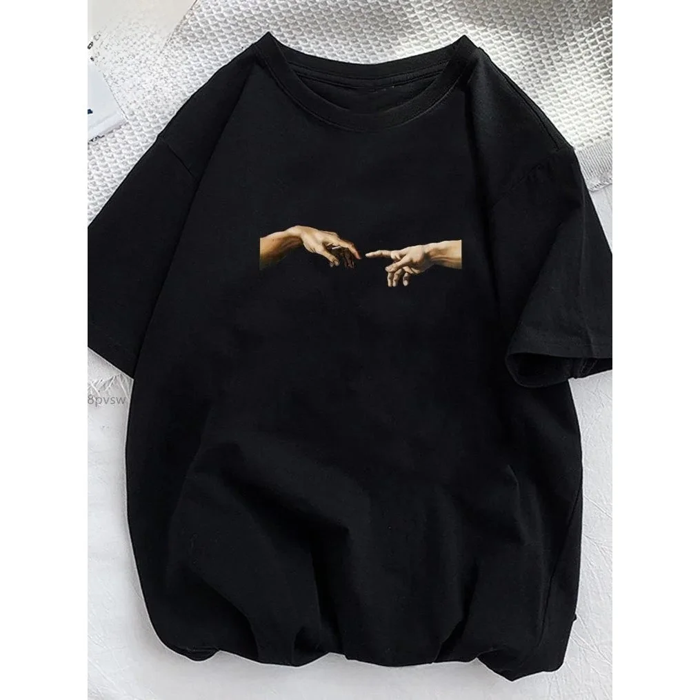 

Hand Print Women's Casual Funny T-irt Girl Top Lady Fit aphic Tee ort Sve Clothing for Spring Summer Autumn