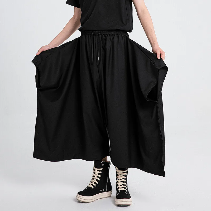 

Men's Casual Pants X075 Unisex Irregular Summer Dark Japanese Style Wide Leg Trendy Men's Unique Nine-Point Casual Pants