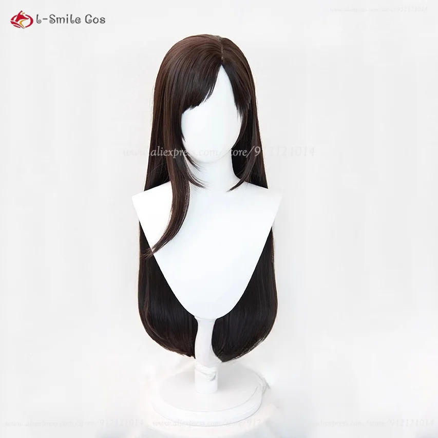 Anime FF7 Tifa Lockhart Cosplay Wig Tifa Dark Brown 90cm Long Straight Wigs Heat Resistant Synthetic Hair Woman Wig + Wig Cap