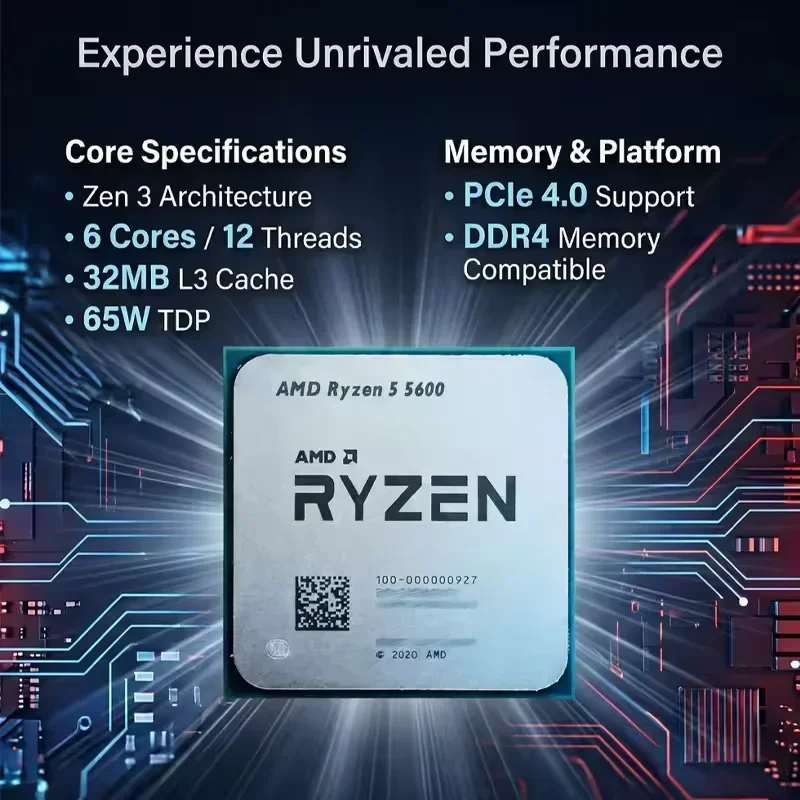 AMD Ryzen 5 5600 Processor AMD R5 5600 CPU 4.4GHz 6-Core 12-Thread Socket AM4 32MB Cache Desktop PC Gaming CPU