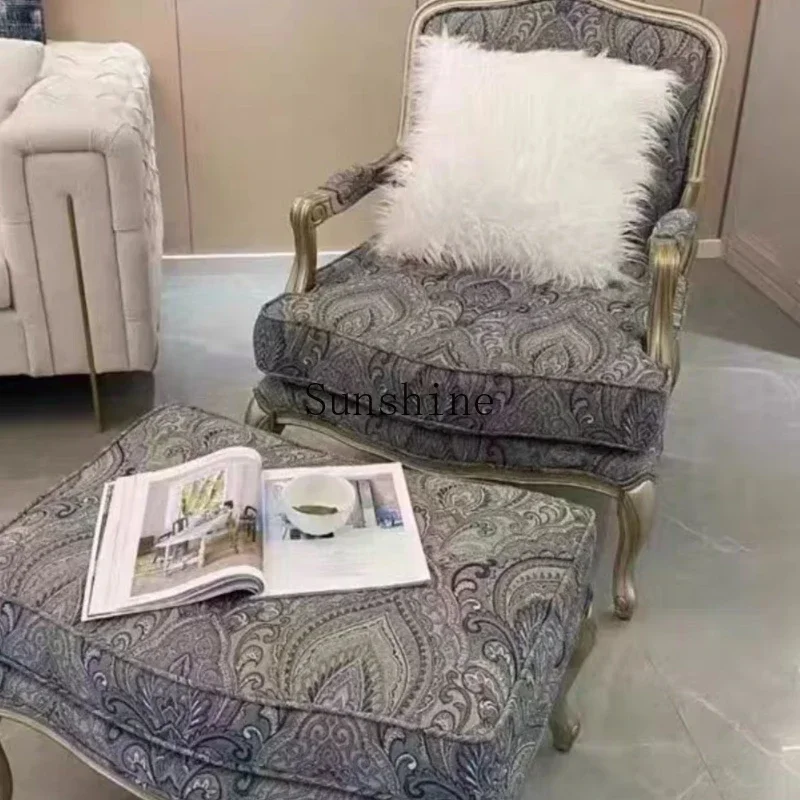 YLight luxury solid wood tiger chair fabric sofa footstool