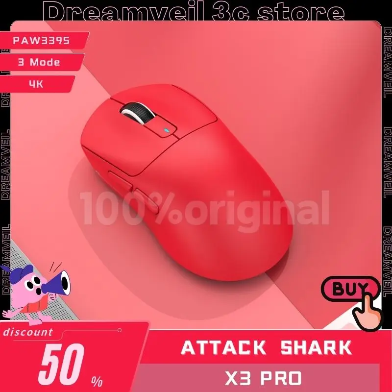 Attack Shark X3Pro 4K Wireless Mouse  PAW3395 8K PixArt X3 Pro Mice 2.4G Bluetooth 3Mode Gamer Lightweight 26000DPI Gaming Mouse