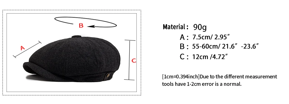 Herringbone Newsboy Caps Männer Herbst Winter Vintage Berets Casual Flache Hüte Mode Retro Mann Kappe Für 55-59 cm kopfum Ference – Detail 3