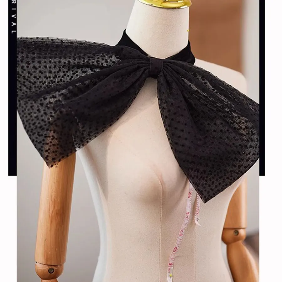 Mingli Tengda Bride Bow Handmade Black Velvet Polka Dot Tulle Bow Wedding Fashion Accessories  Detachable Scarf  Custom Made