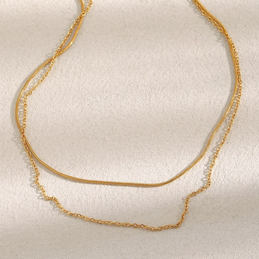 E.B.belle PVD-beschichteter Edelstahl, doppellagige Schlangen-O-Ketten-Halskette, stapelbarer Statement-Schmuck für Damen – Detail 7