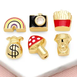 OCESRIO Small Enamel Camera Charms for Bracelet Earring Copper Gold Plated Mushroom French Fries Jewelry Making Supplies chma246