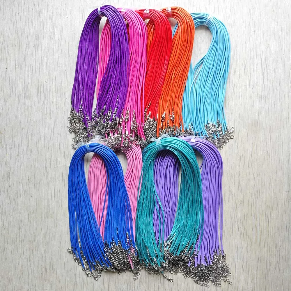 2mm colorful Wax Leather cord rope necklaces 45cm with Lobster clasp jewelry fit diy pendants Wholesale 100pcs/lot fast shipping