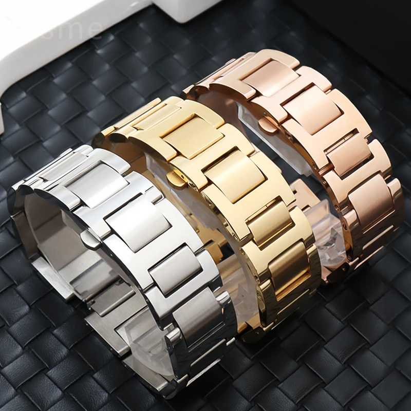 Per Cartier Ballon Bleu De Series Impermeabile resistente al sudore Interfaccia convessa Cinturino per orologio in acciaio inossidabile massiccio Multi-taglie disponibili