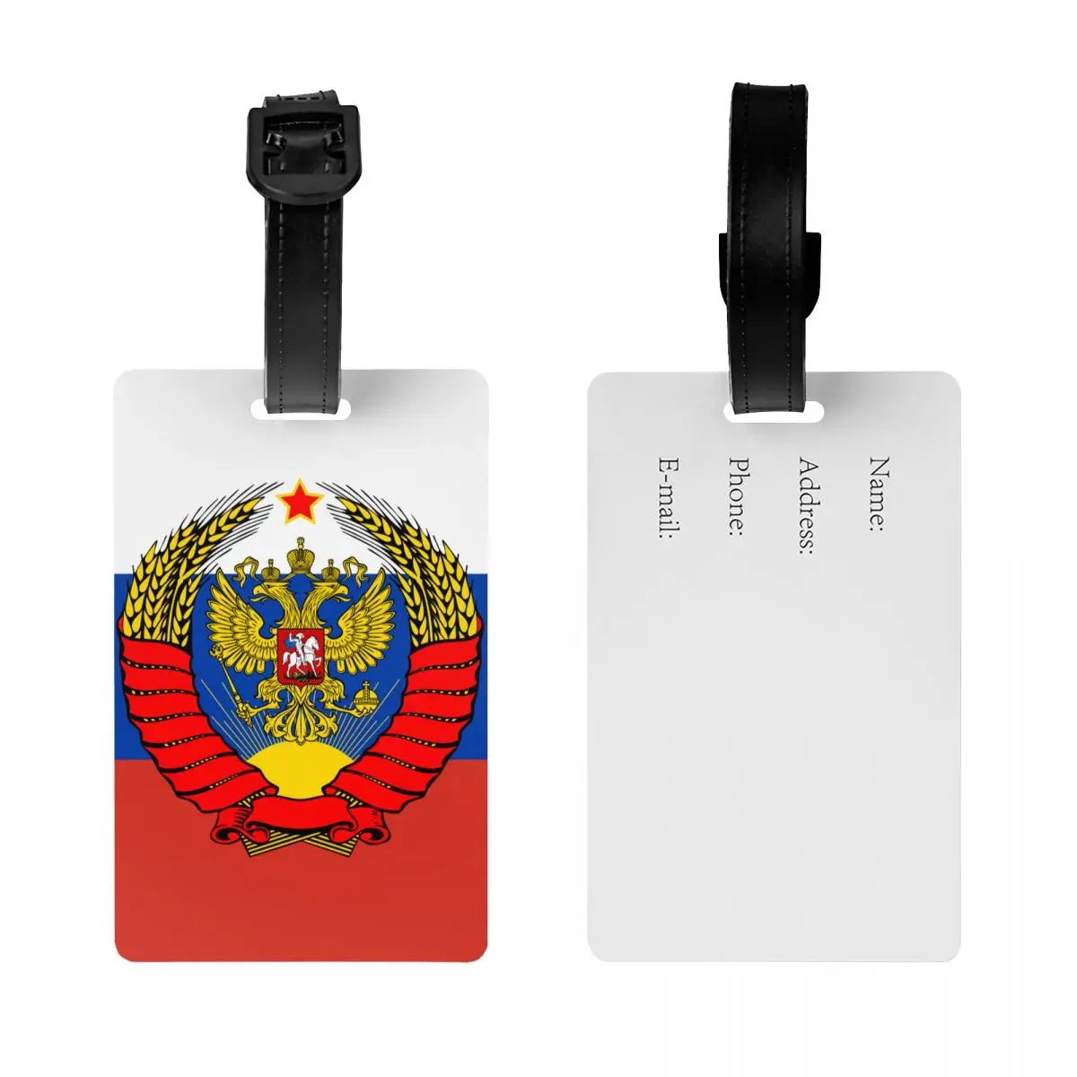 Custom Flag Of Russia With Soviet Eagle Luggage Tag for Suitcases Fashion Coat of Arms Baggage Tags Privacy Cover ID Label