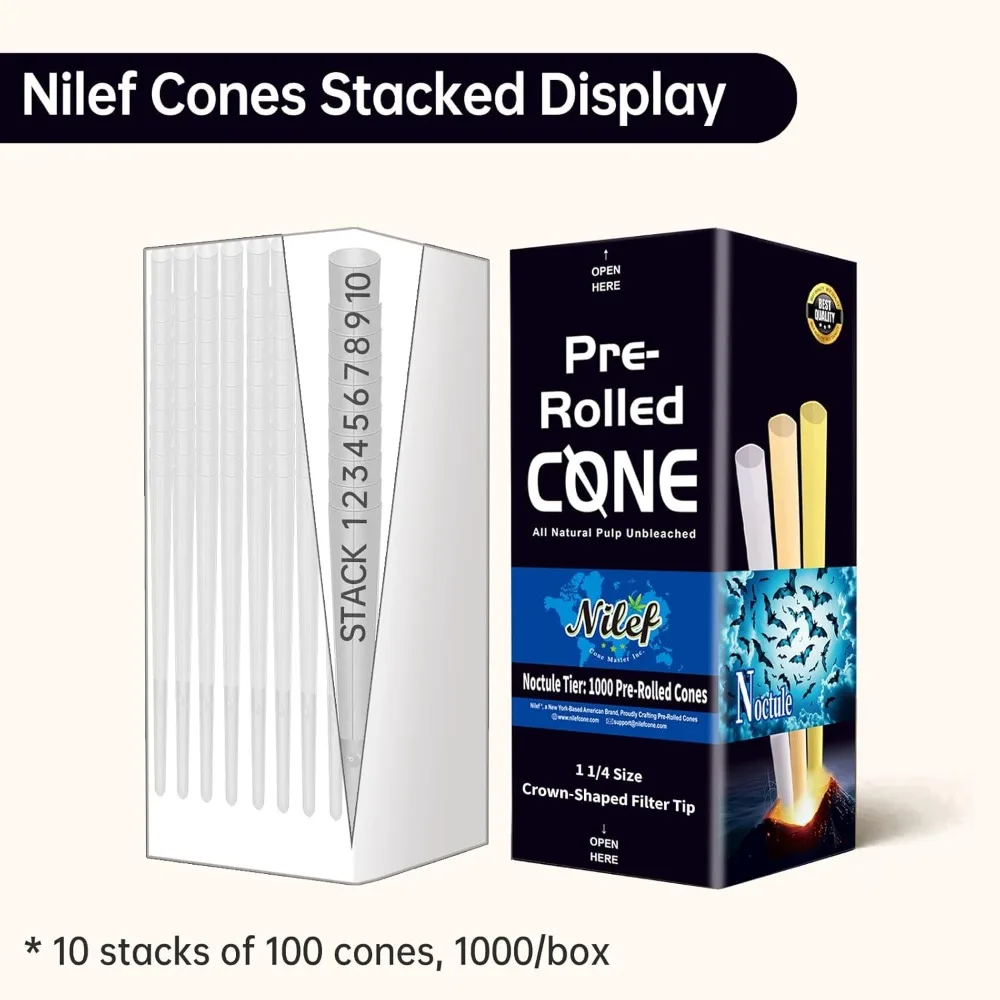 Pre Rolled Cones 1 1/4 Size 1000 Pack | Natural Brown | Bulk Pre-Rolled Cones with "Crown" Filter Tip