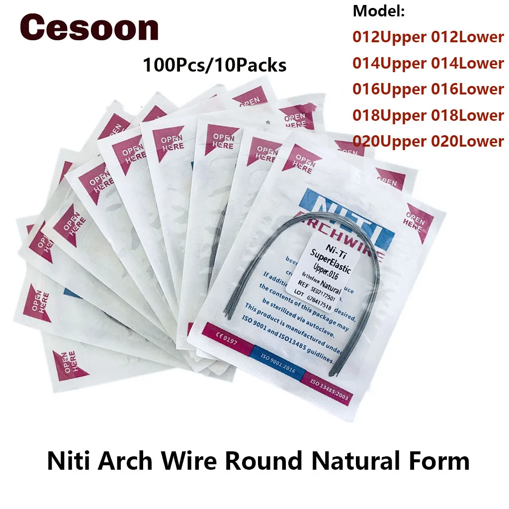 100Pcs/10 Packs Dental Orthodontic Niti Arch Wire Super Elastic Round Natural Dentist  Archwires Upper/Lower Dentistry Material