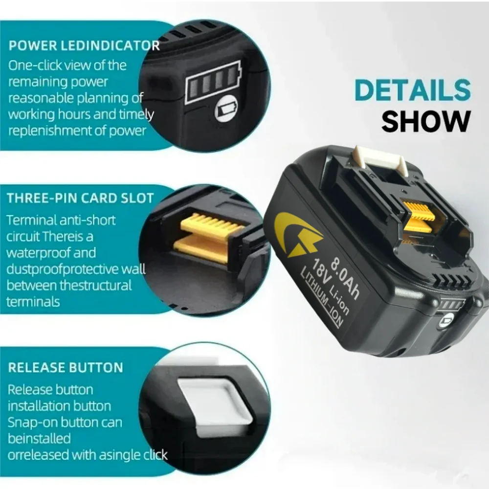 

18V Battery for Makita Power Tools Replacement Accessories BL1860 BL1850 / Li-ion Rechargeable Batteries Pack