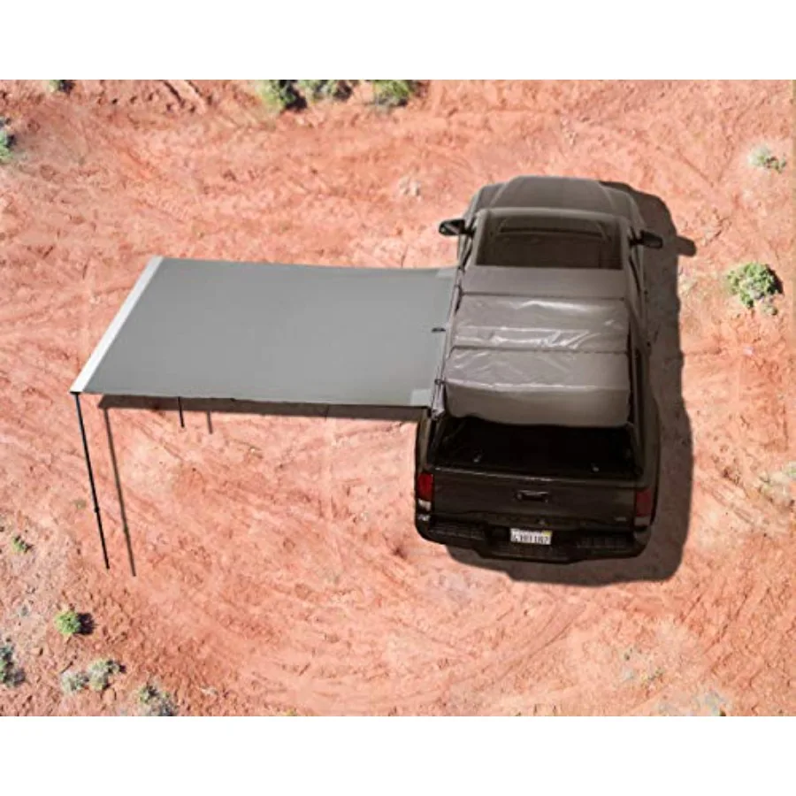 

HD Nomadic 2.0-6.5' Awning for Outdoor Recreation with 280G Poly Cotton Rip Stop Grey Body and Green Trim 1000G PVC Black Trave