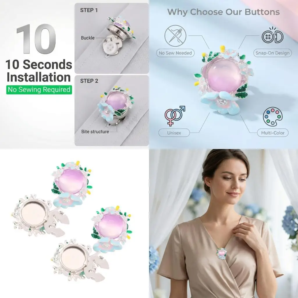 91AF Set Of 4 Enamel Tulips Cufflinks For Women Button Covers For Women’S Formal Wear