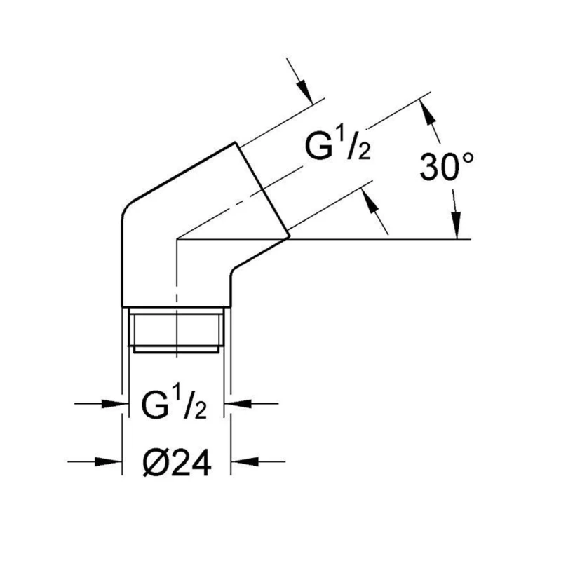 Adaptador codo ducha con rociador Y1UB para cabezal ducha, latón, ángulo 30°, G1/2 macho a